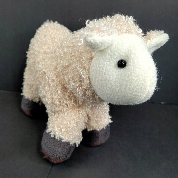 Curly Hair Lamb Sheep 12" Stuffed Plush Toy Cream Wool Brown Feet Easter Spring - Picture 1 of 8